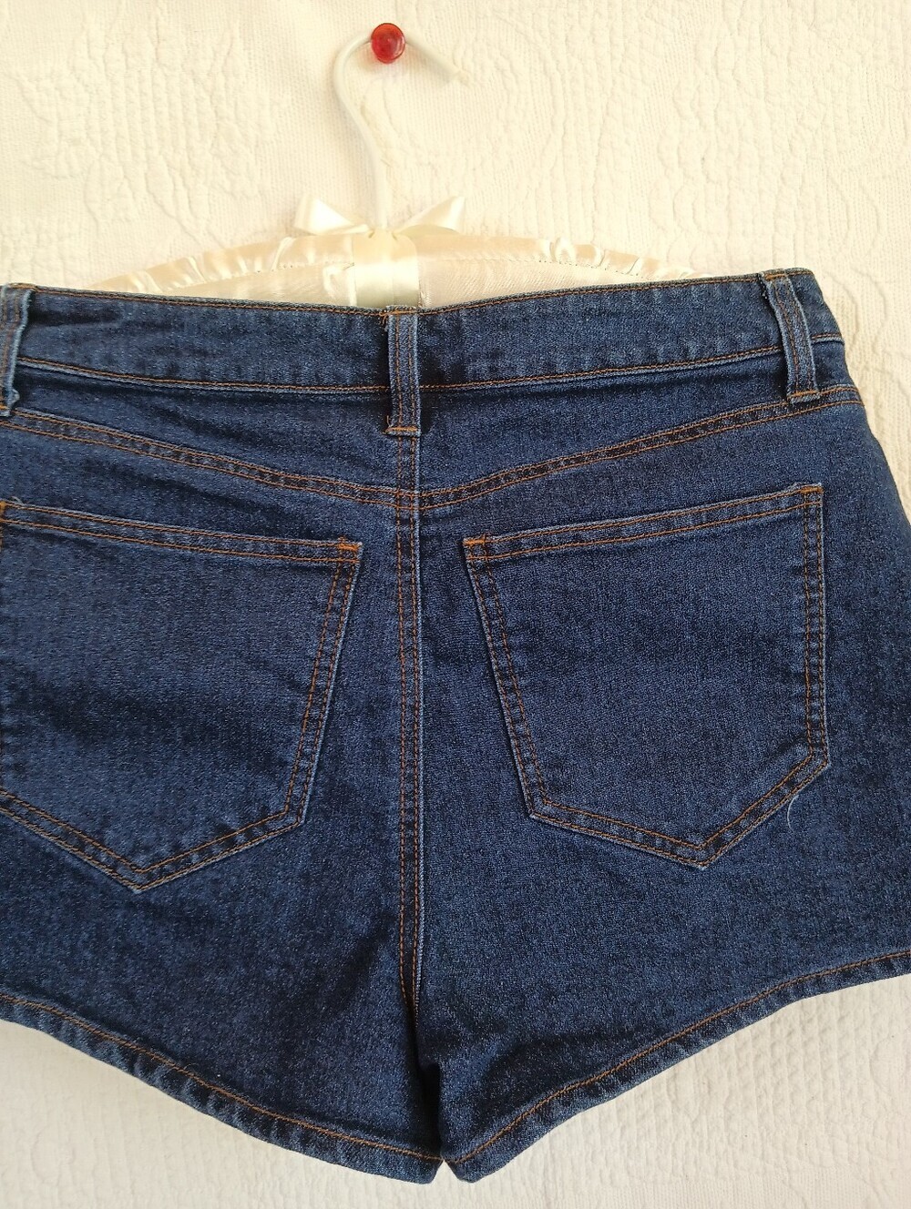 No Boundaries Dark Blue Denim Shorts Classic Mid rise 1inch Inseam Casual Booty - Picture 9 of 12